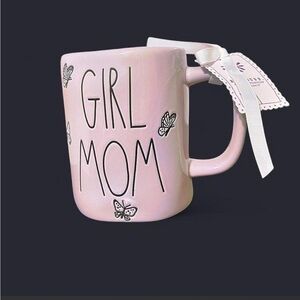 Rae Dunn Pink "GIRL MOM" Ceramic Mug with Butterfly Accents
